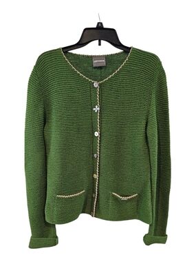 Geiger Austria Size 44 Green Cardigan Sweater Cotton Linen